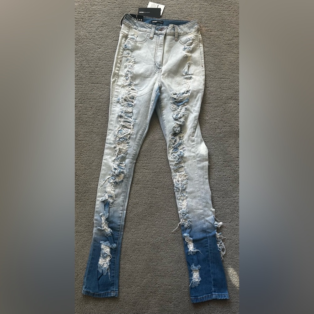 Fashion Nova Light Blue Distressed Skinny Jeans